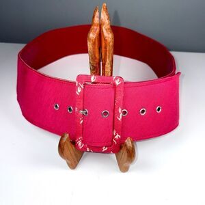 Wide Pink Statement Belt with Metal Accents